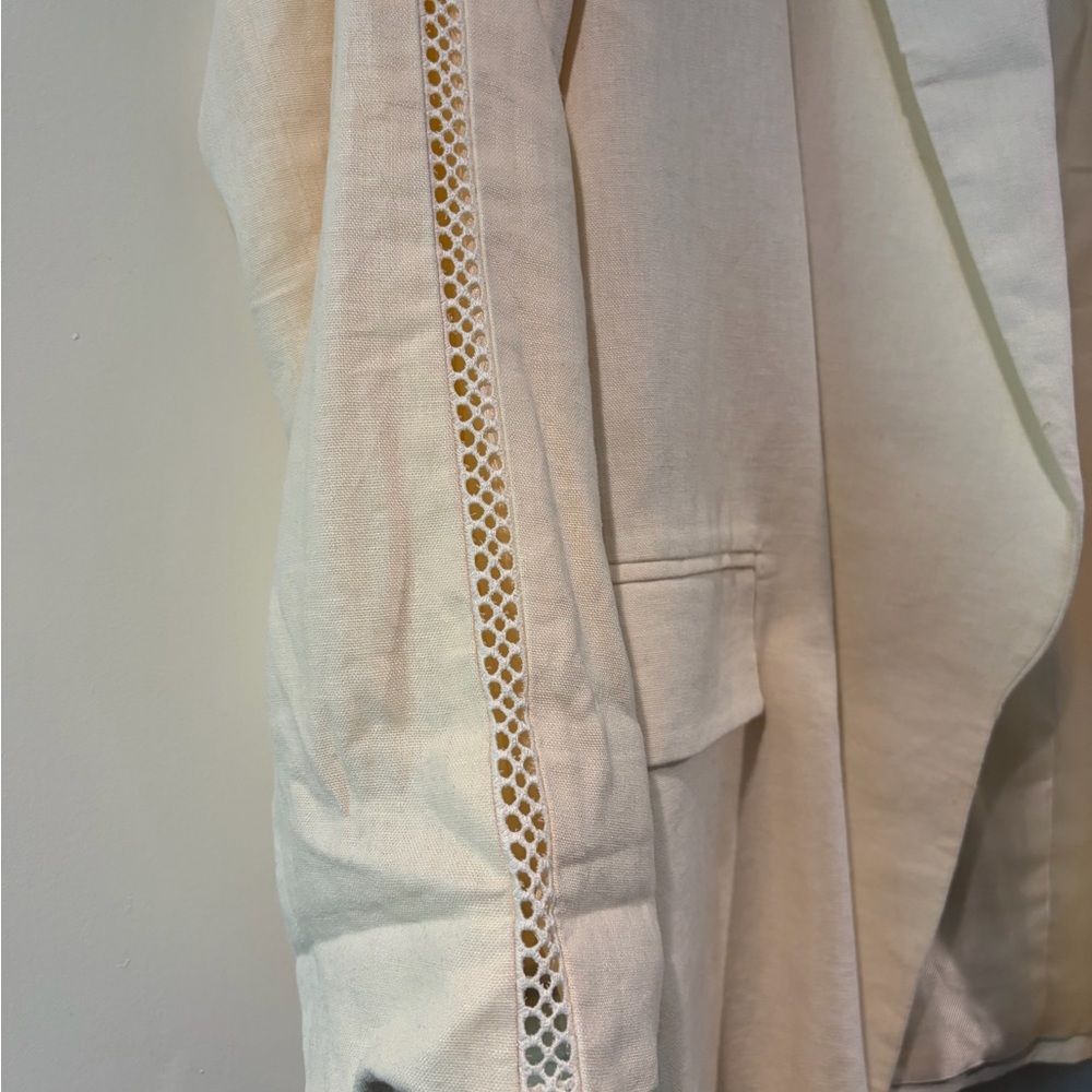 Zara Cream Open-Front Blazer with Eyelet Sleeves